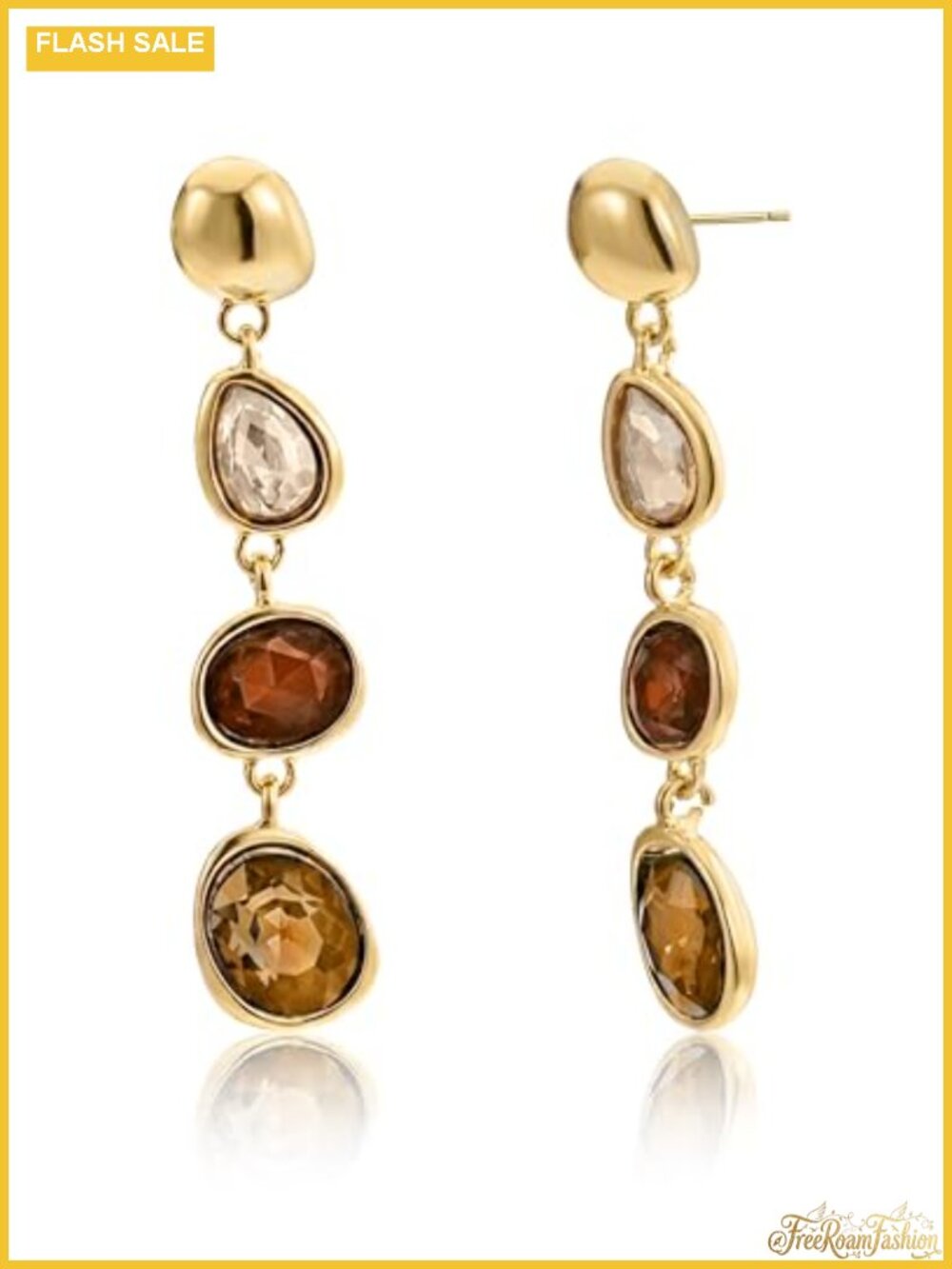 14K Gold Plated Long Gemstone Drop Dangle Earrings